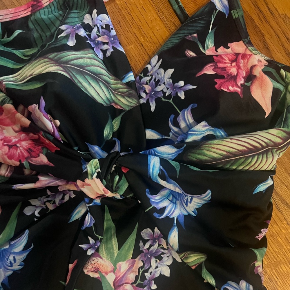 Aqua Green Floral One Piece Swimsuit - Black and Multicolor